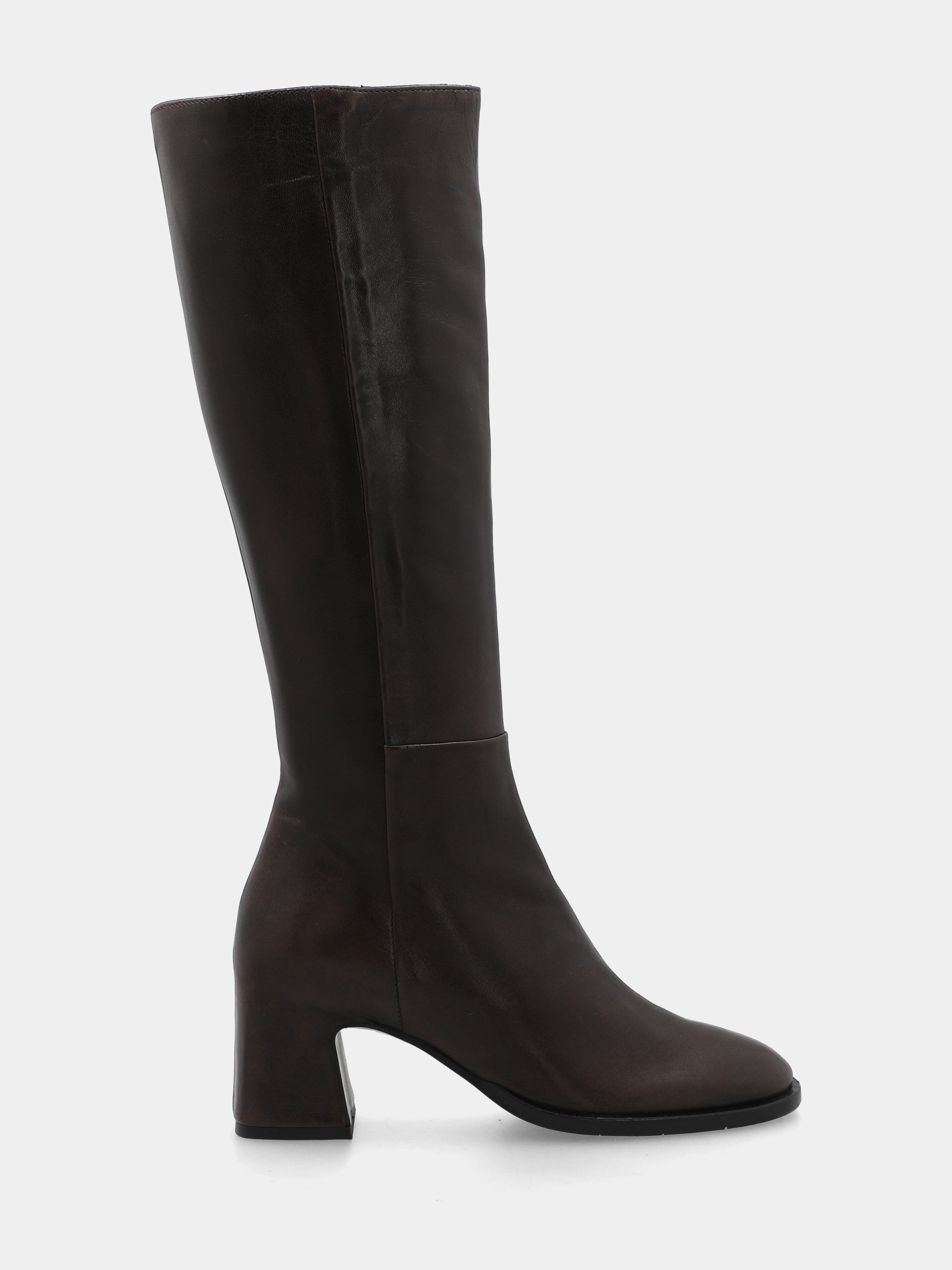 Stivale in vitello testa di moro con tacco largo a coda 50mm rivestito