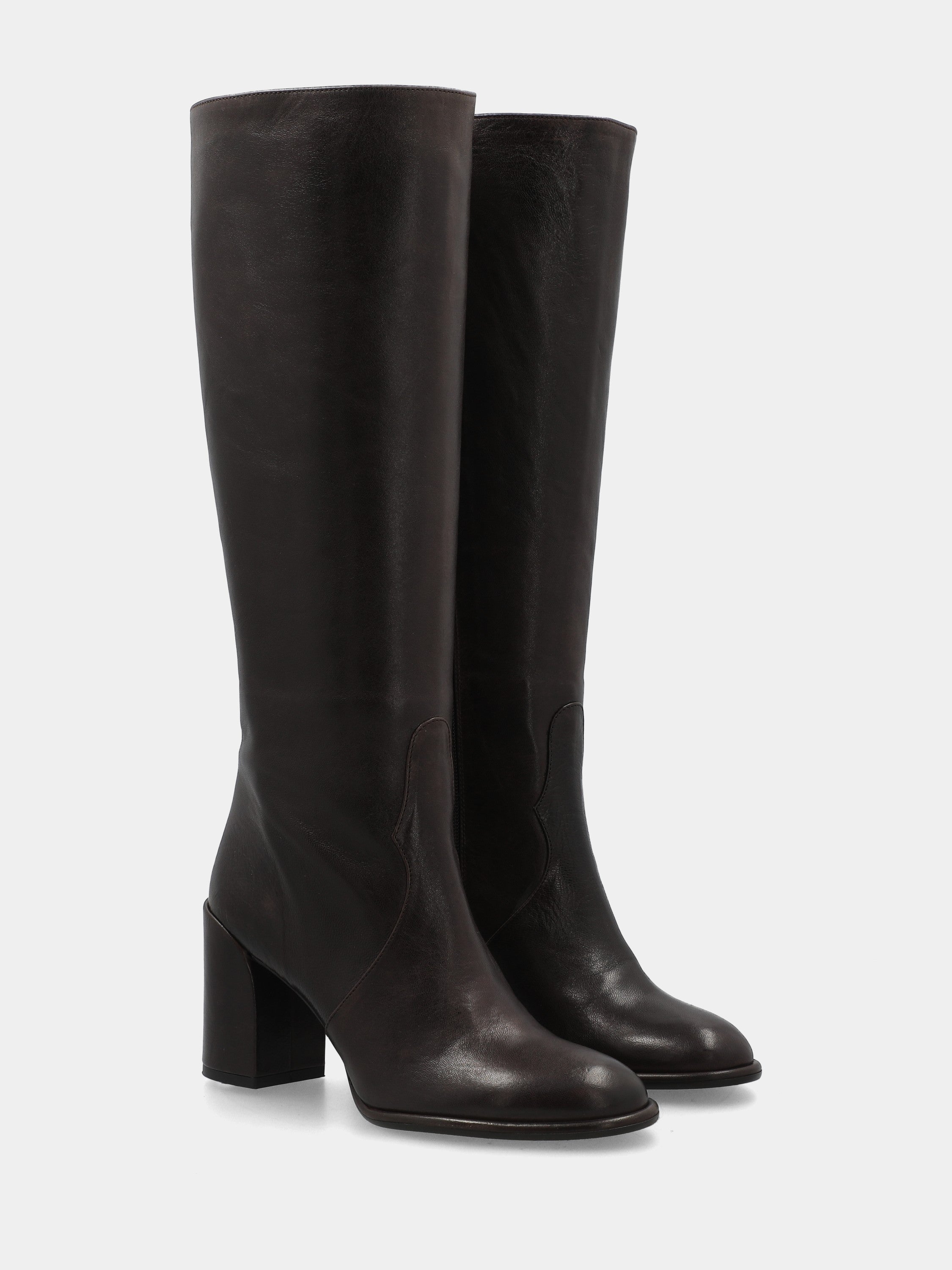 Stivale in nappa testa di moro con tacco 70mm e plateau 10mm