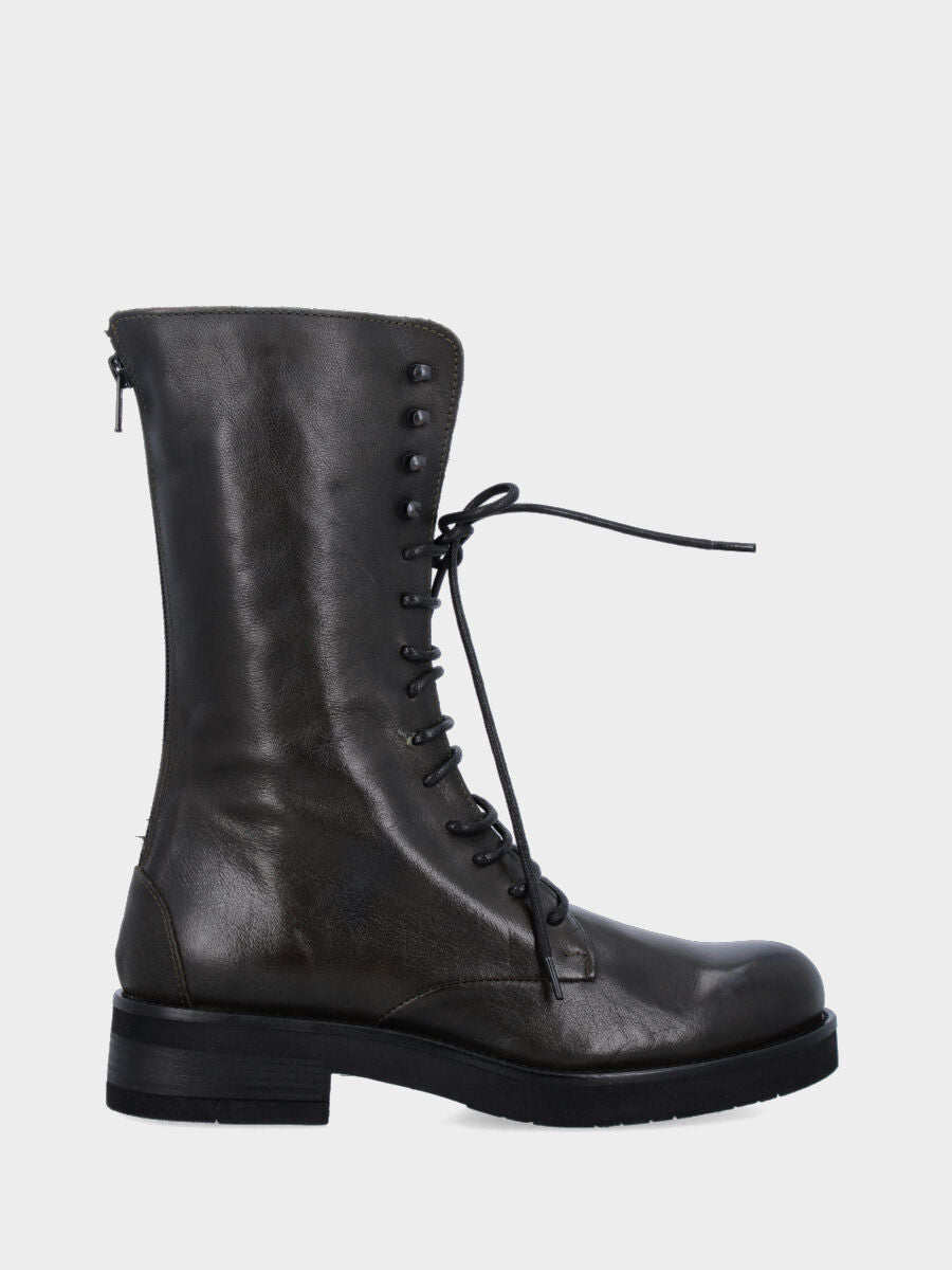 Anfibi in vitello verde con cerniera posteriore e tacco basso