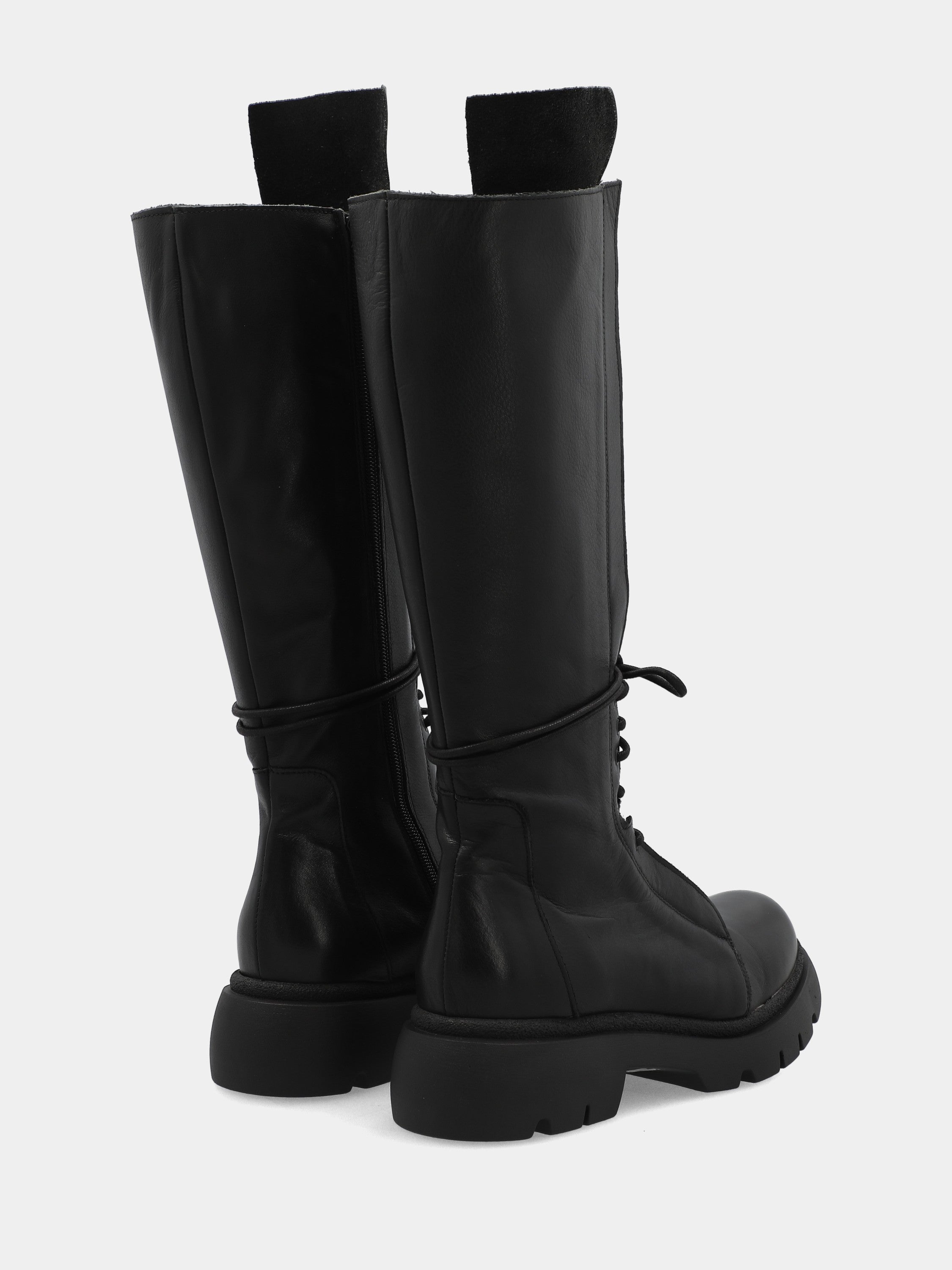 Combat boot in black nappa leather with platform and side zipper