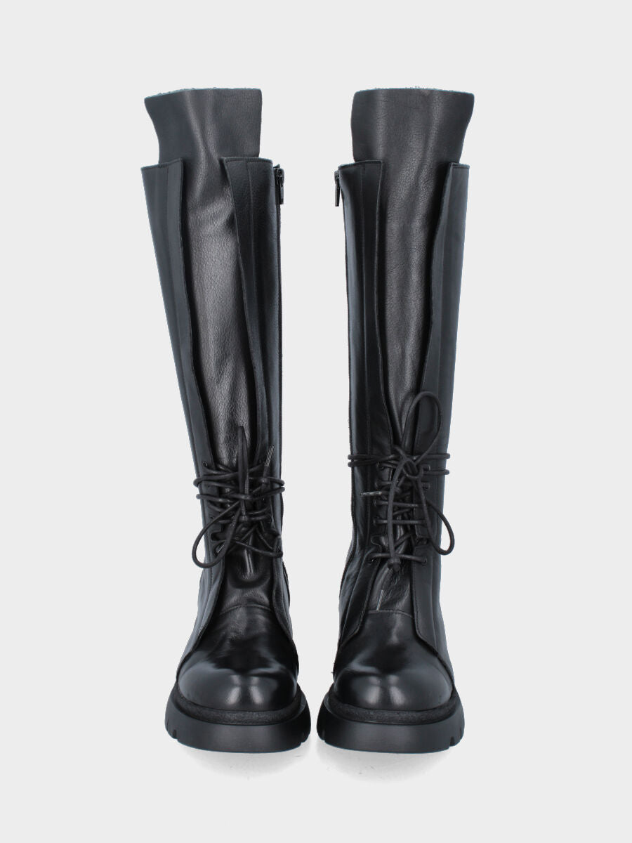 Anfibio in nappa nera con platform e cerniera laterale