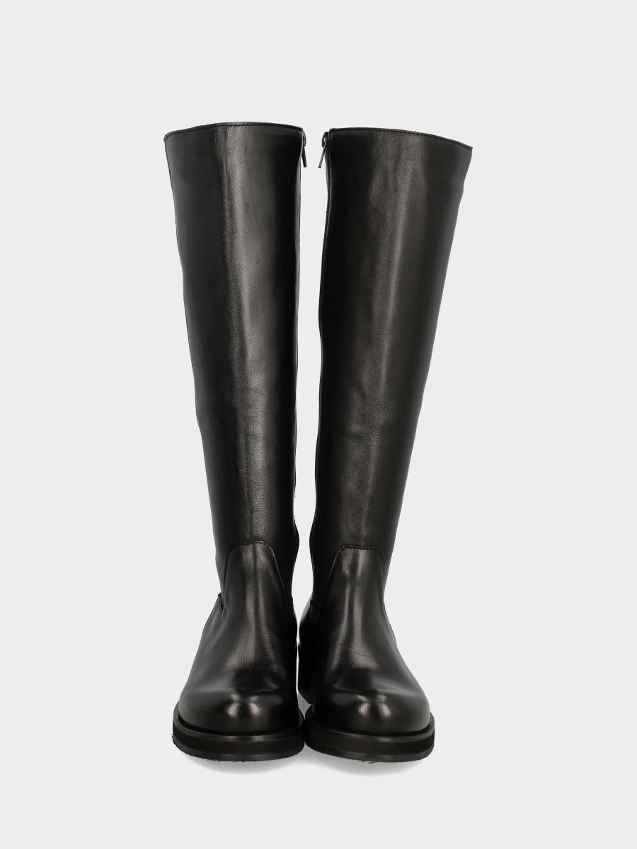 Botte en veau noir avec fermeture éclair et semelle monobloc