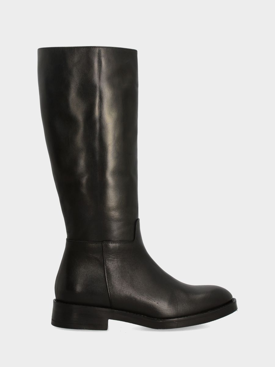 Botte d'amazone en veau noir avec talon de 20 mm et bout rond