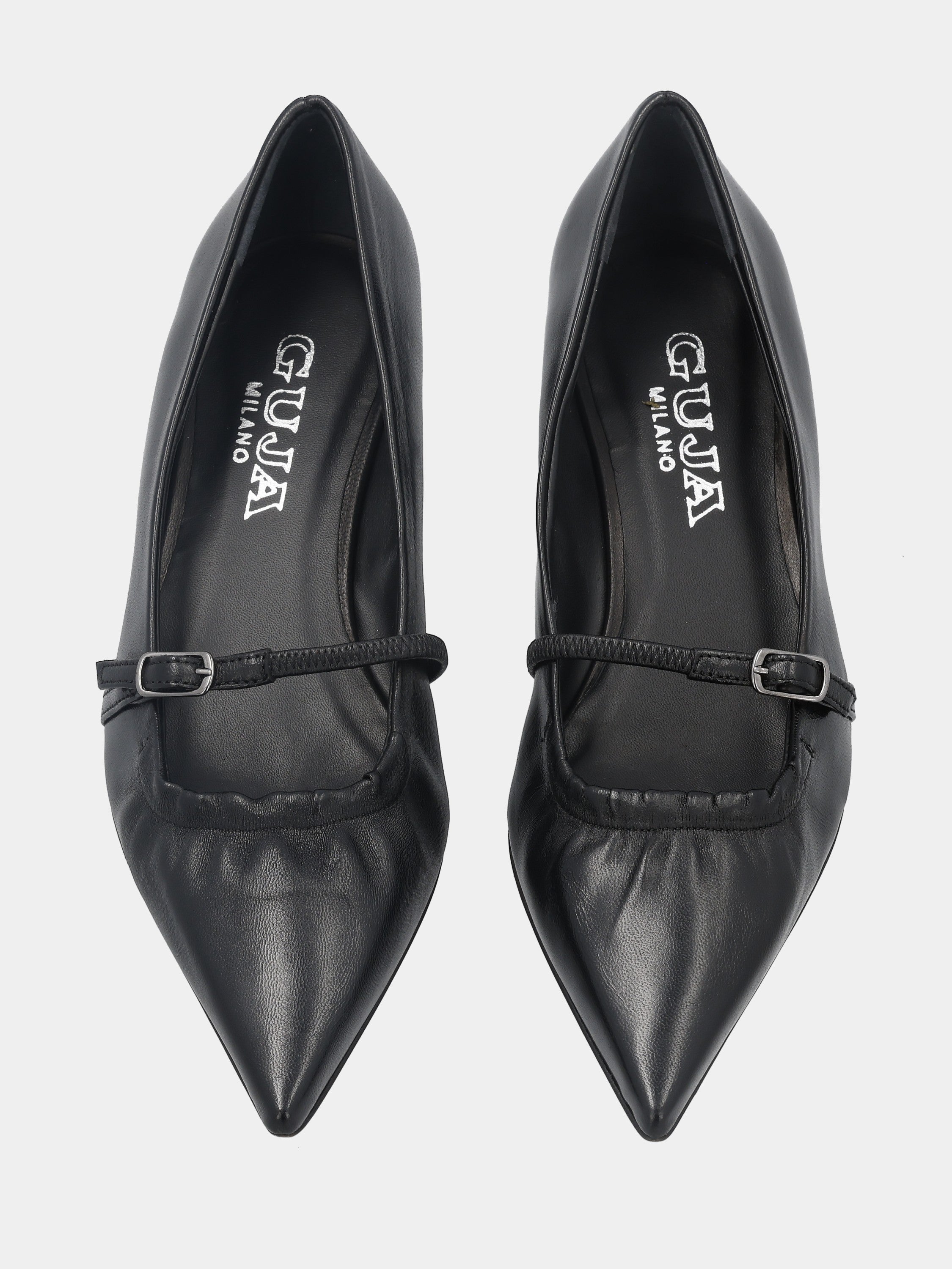 Mary Jane en nappa noir avec bride et talon bobine