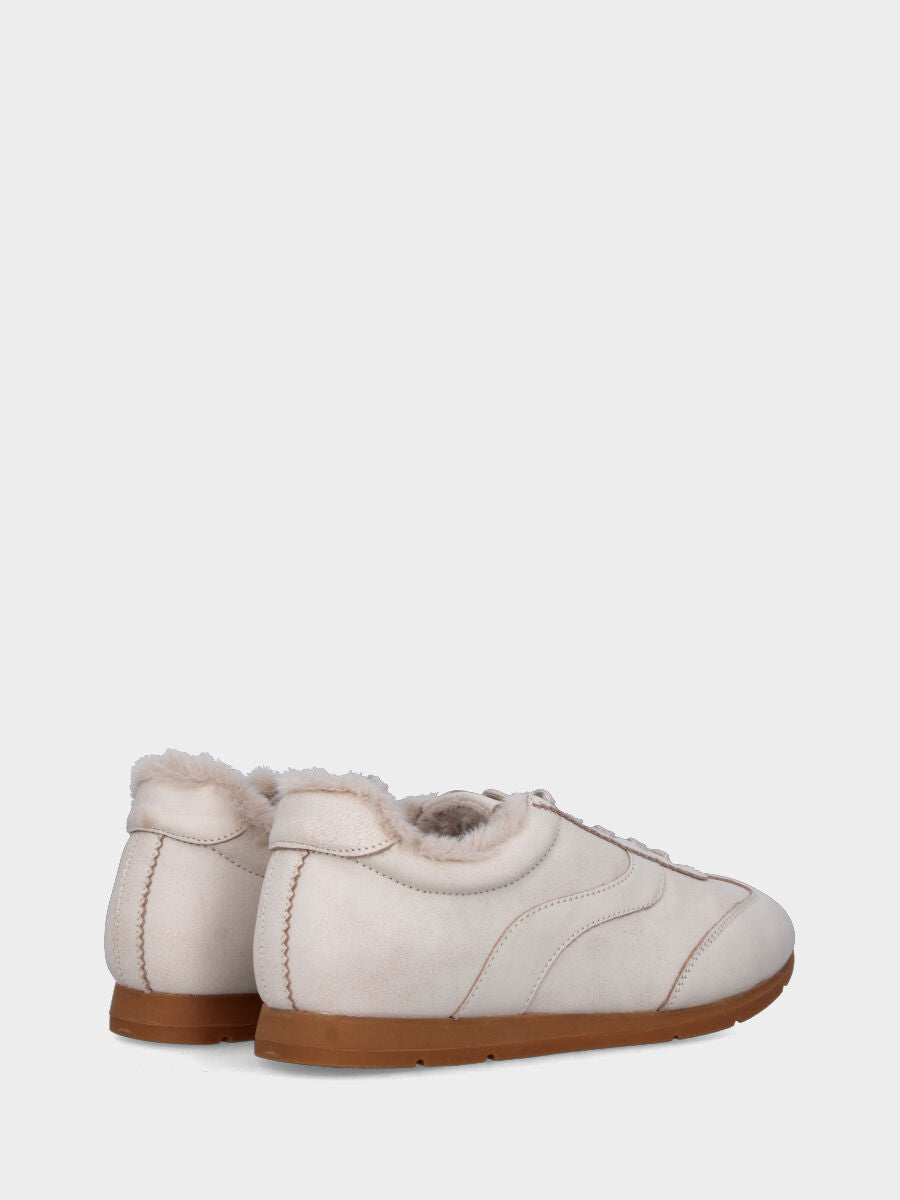 Baskets en vitello blanc ivoire avec doublure en laine et semelle compensée de 15 mm