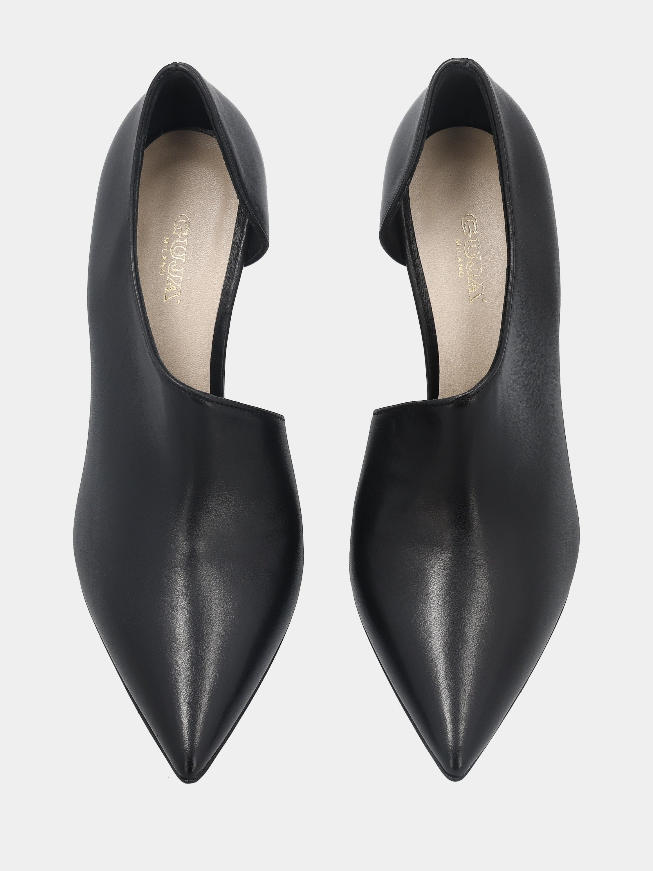 Décolleté in nappa nera con tacco a calice 100mm e scollo asimmetrico