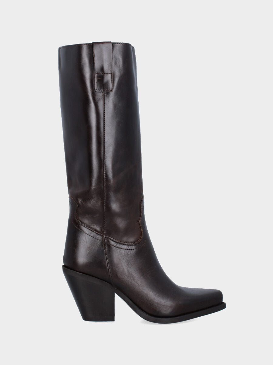 Camperos a stivale in vitello testa di moro con tacco conico