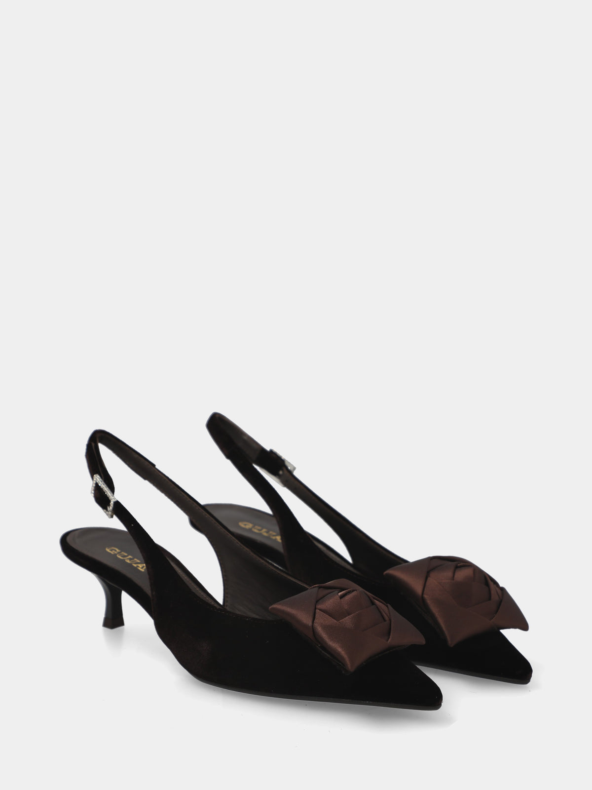 Slingback in velluto testa di moro con fiore in raso