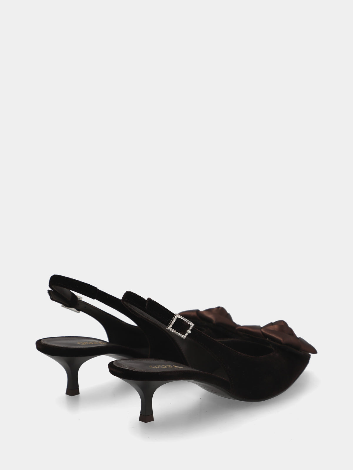 Slingback in velluto testa di moro con fiore in raso