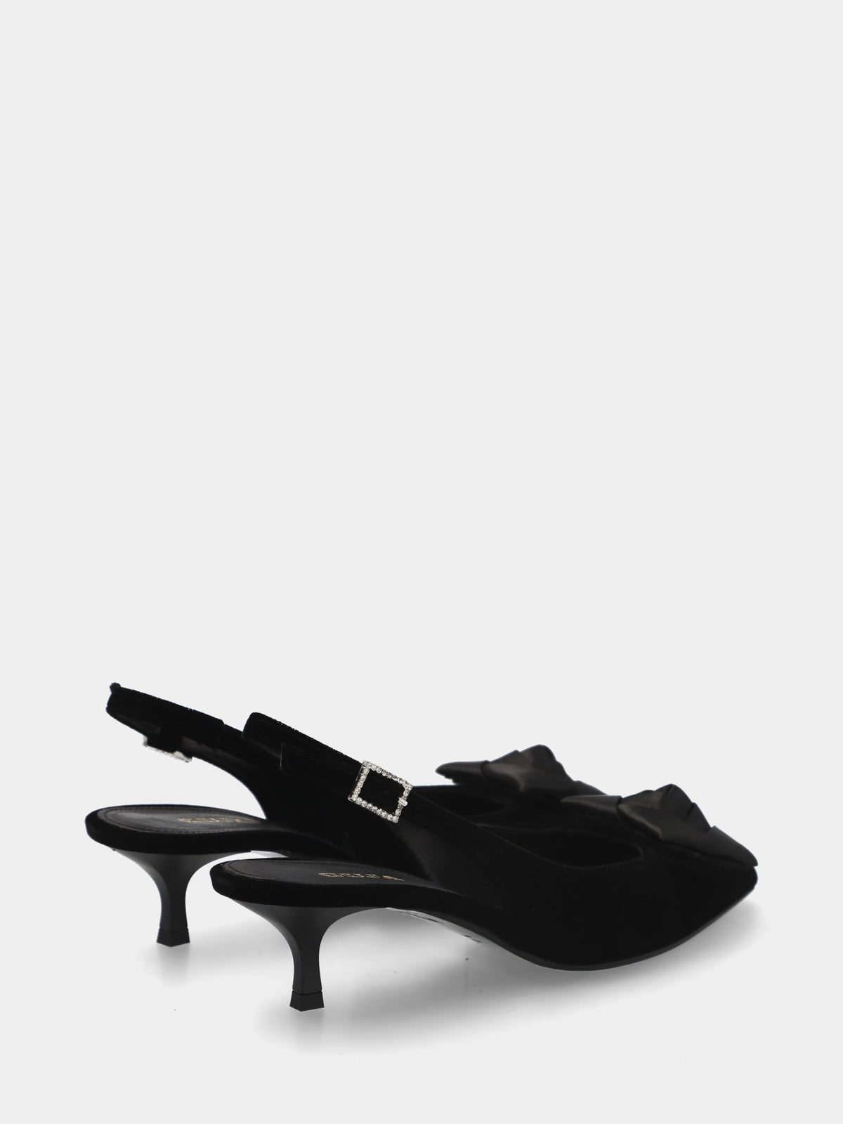 Slingback in velluto nero con fiore in raso