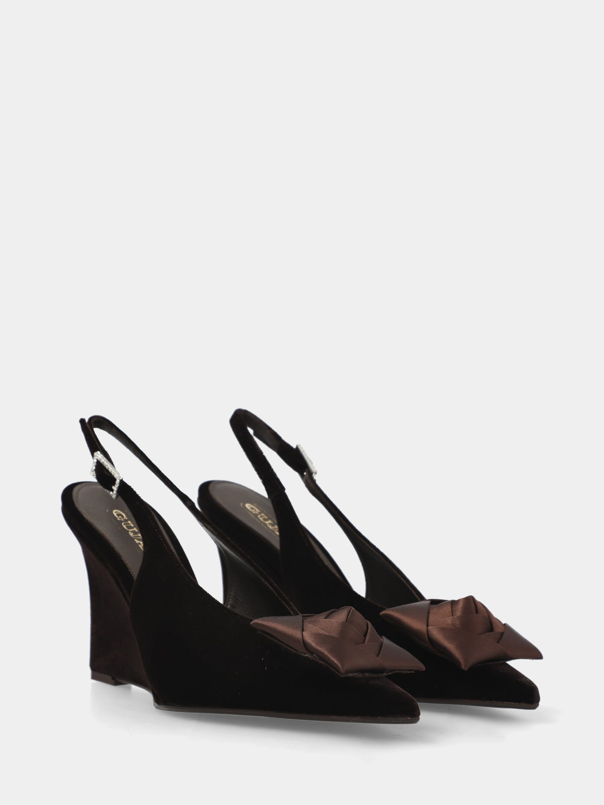 Slingback in velluto testa di moro con fiore in raso
