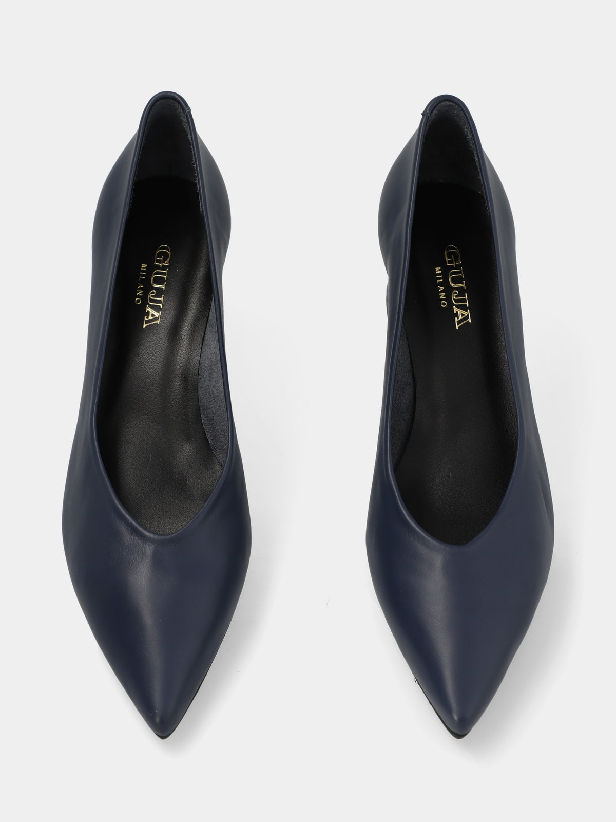 Décolleté in nappa blu con tacco a blocco