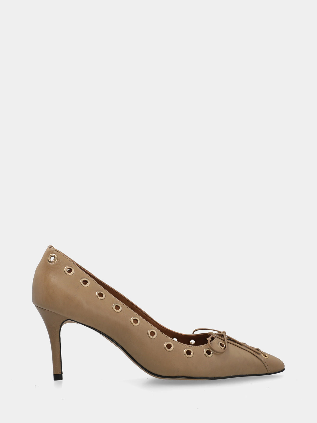 Décolleté in vitello beige con borchie