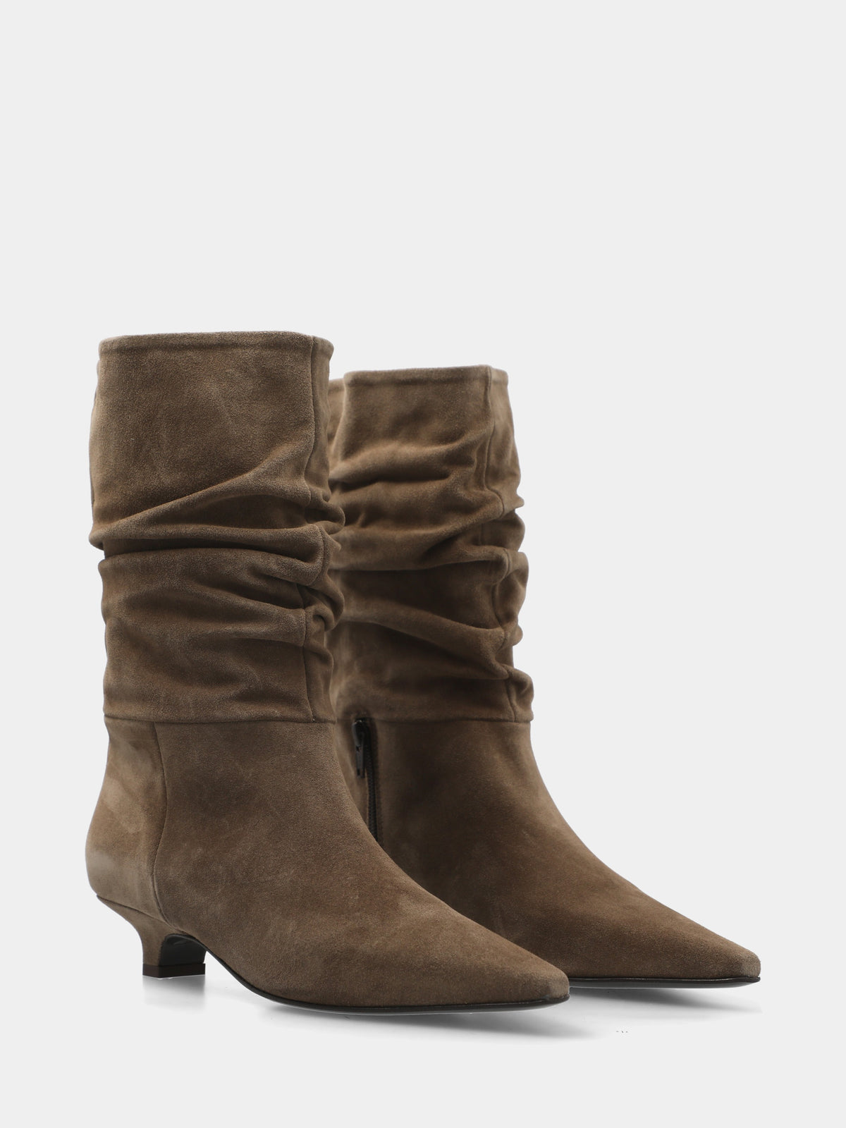 Stivaletto in velour beige con tacco a calice