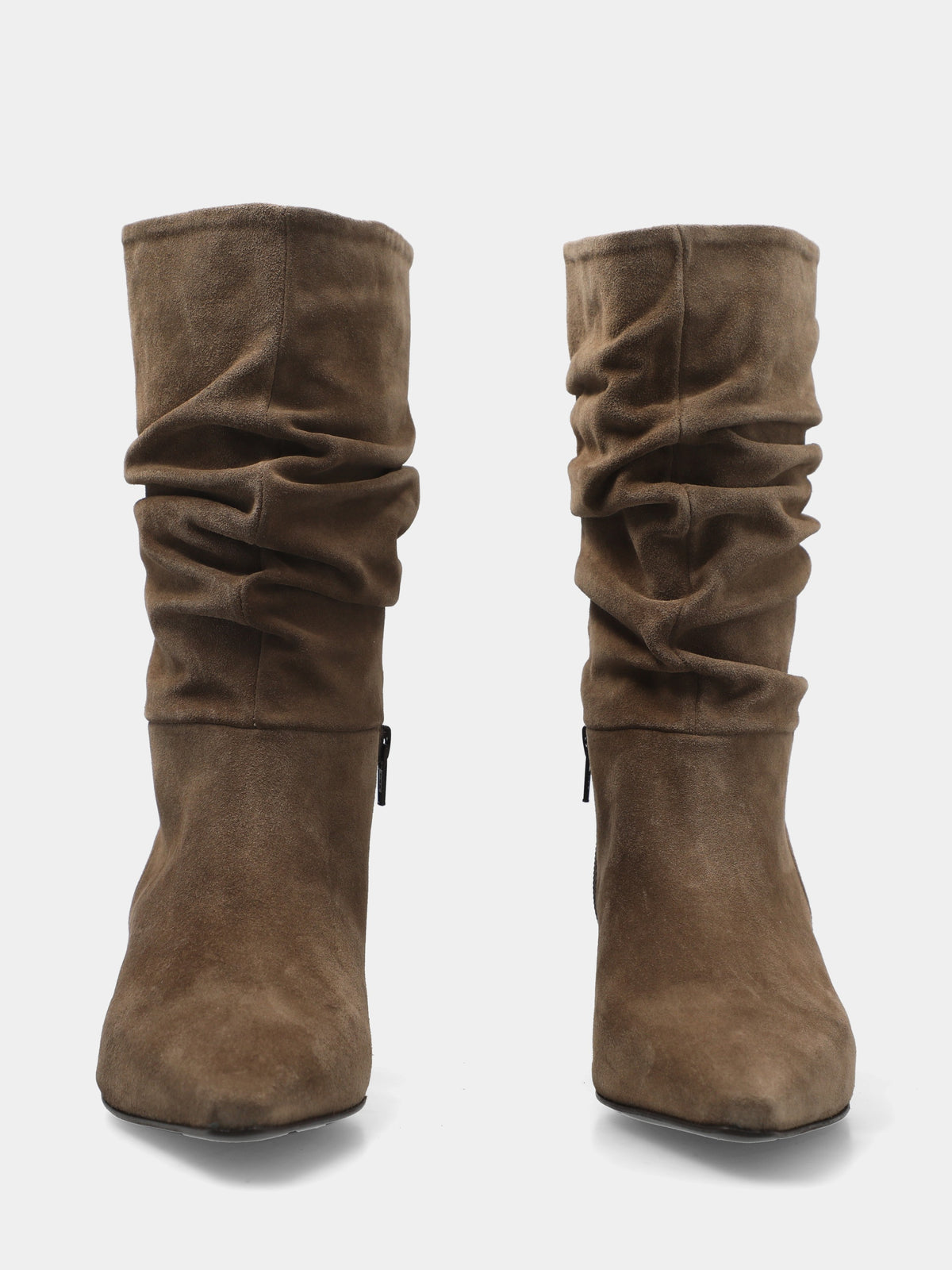 Stivaletto in velour beige con tacco a calice