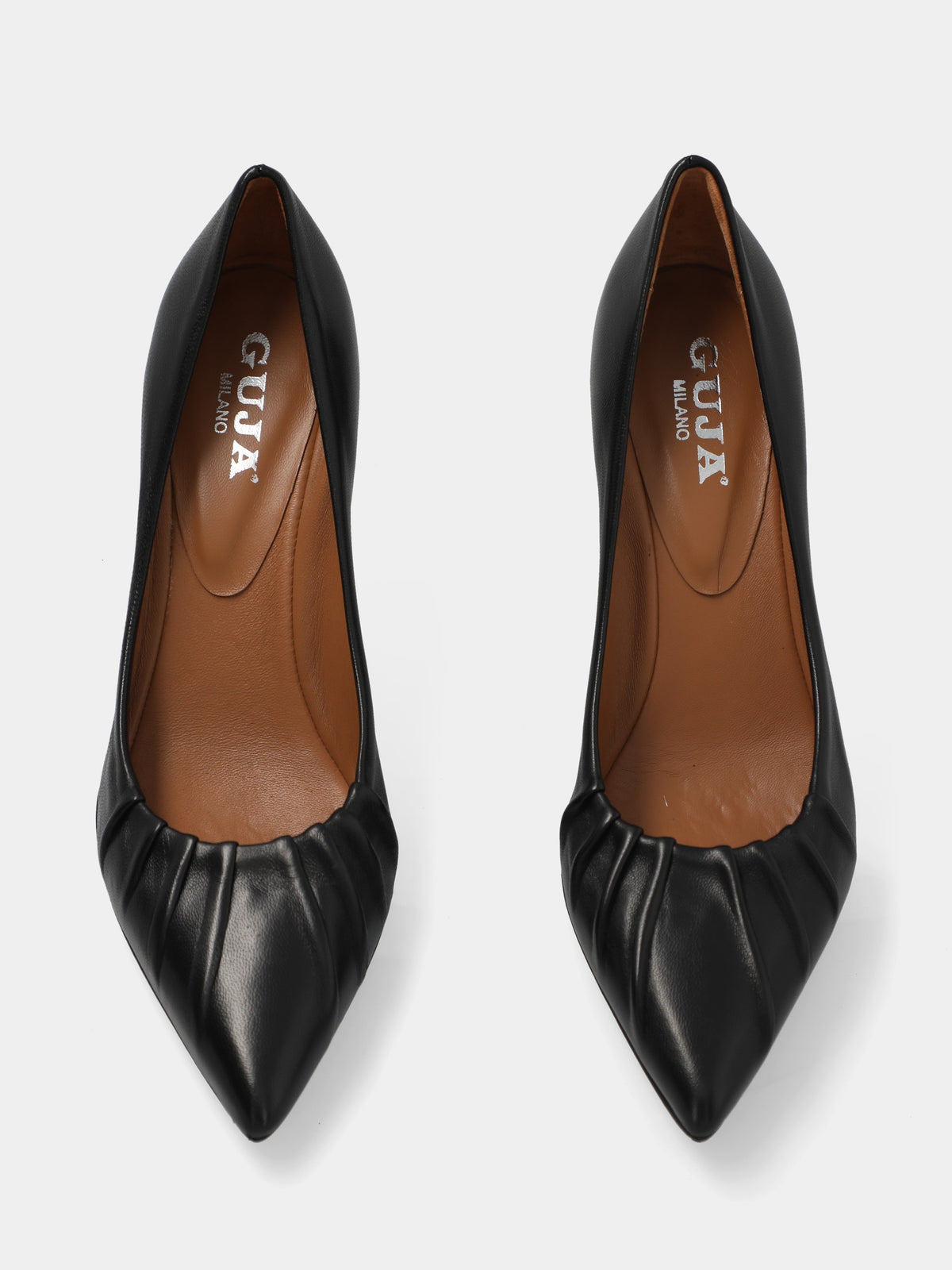 Décolleté in nappa nera con scollo arricciato