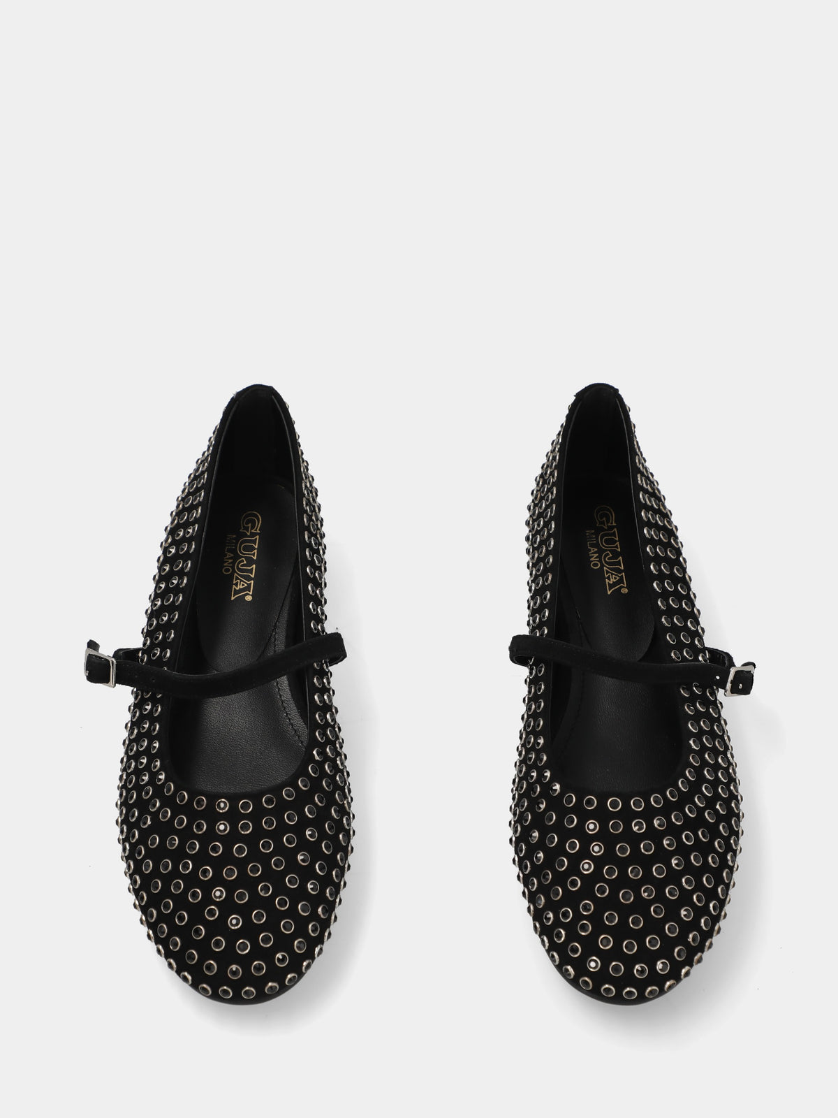 Ballerina mary jane in camoscio nero con borchiette