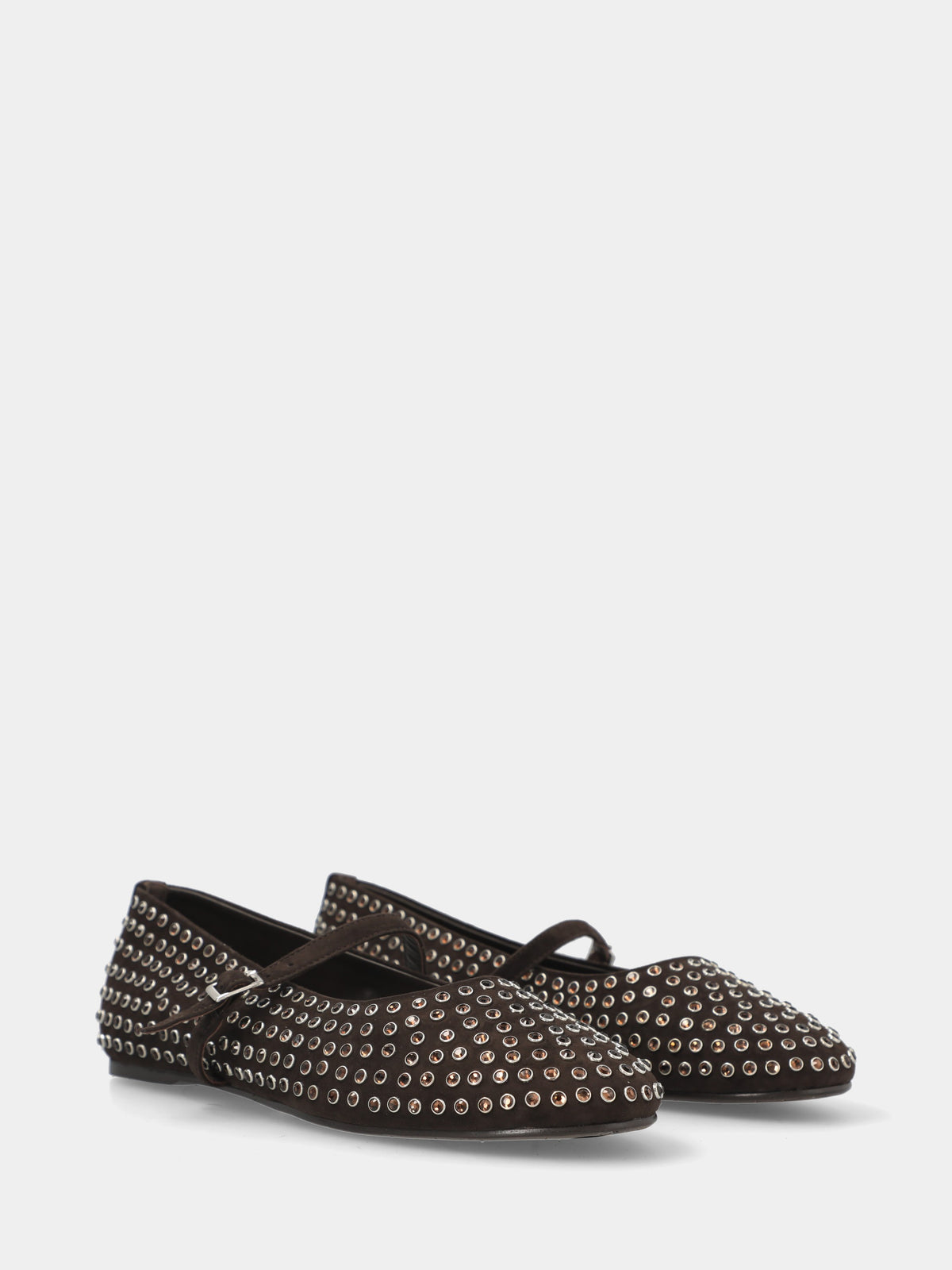 Ballerina mary jane in camoscio testa di moro con borchiette