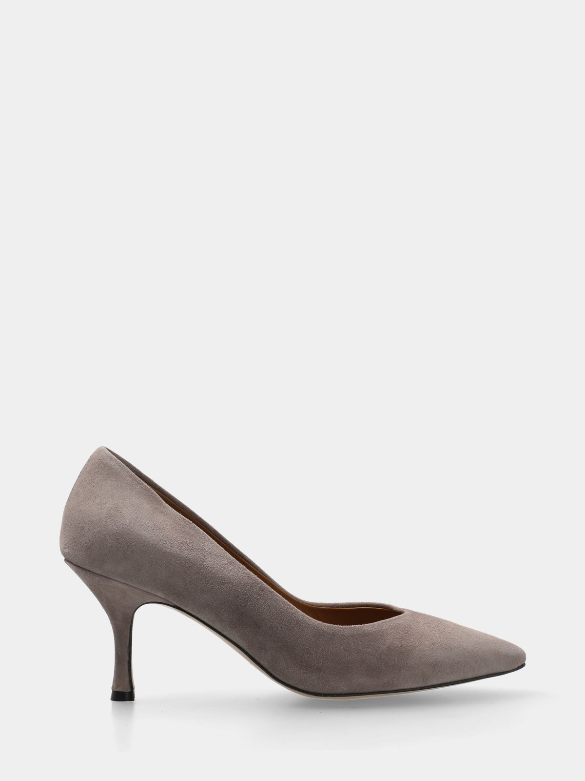Décolleté in camoscio grigio con tacco fasciato