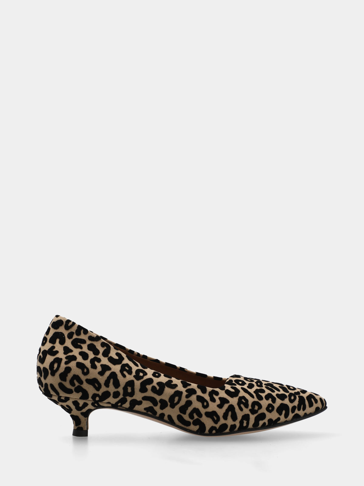 Décolleté in camoscio leopardato con tacco a calice
