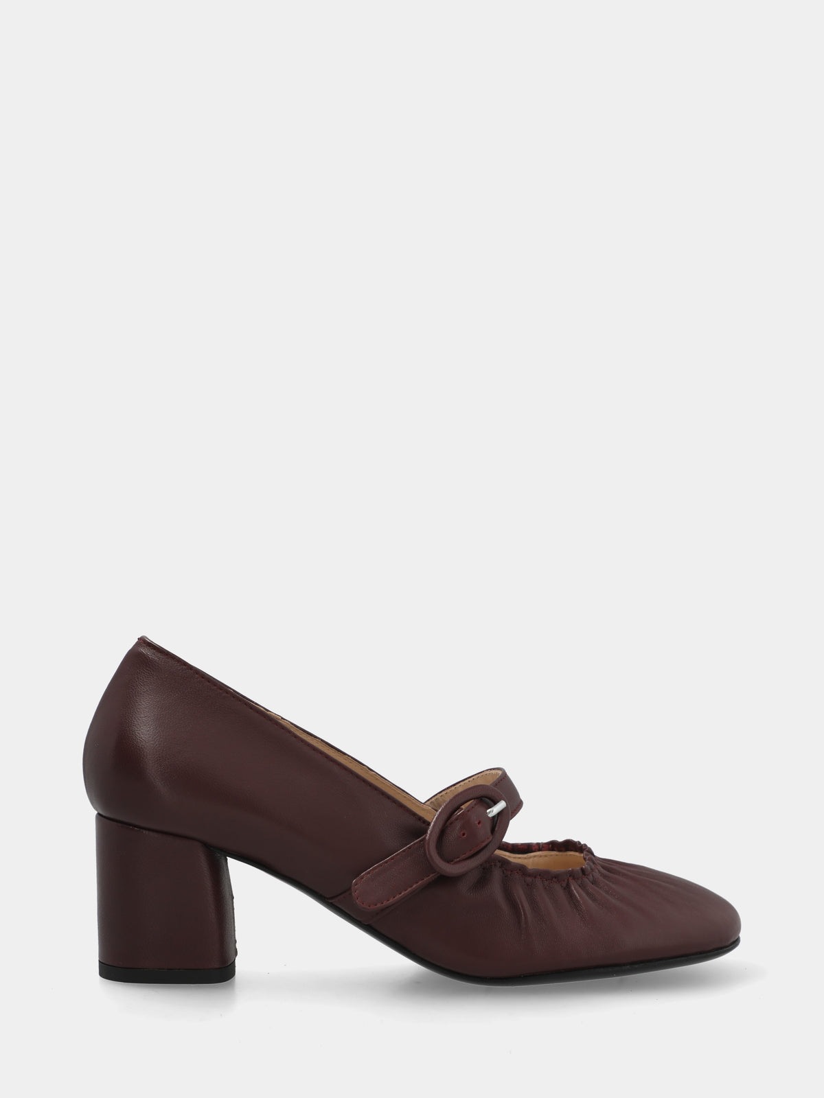 Décolleté in nappa bordeaux con arricciature sulla tomaia