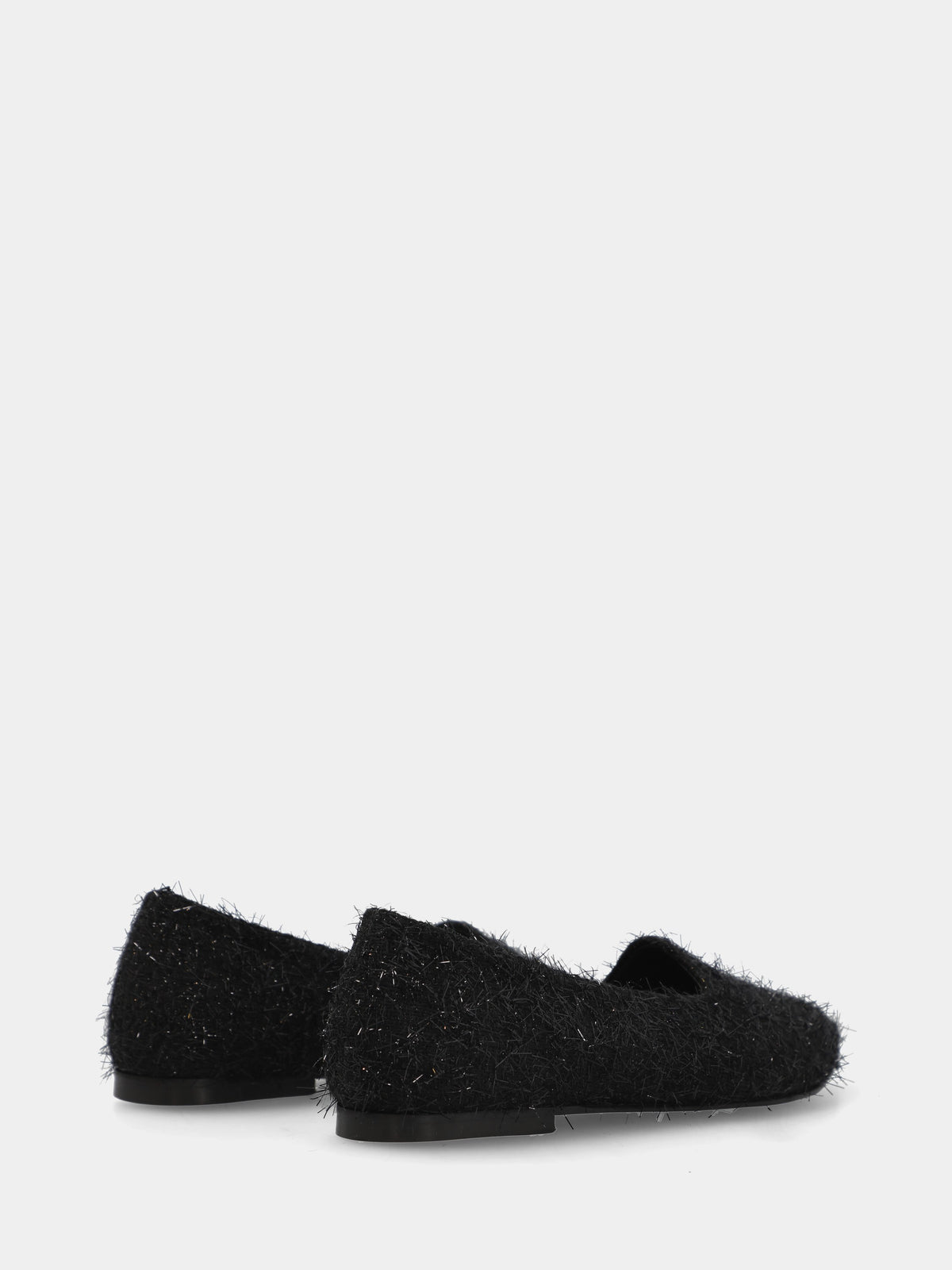 Pantofoline in tessuto nero con punta sfilata