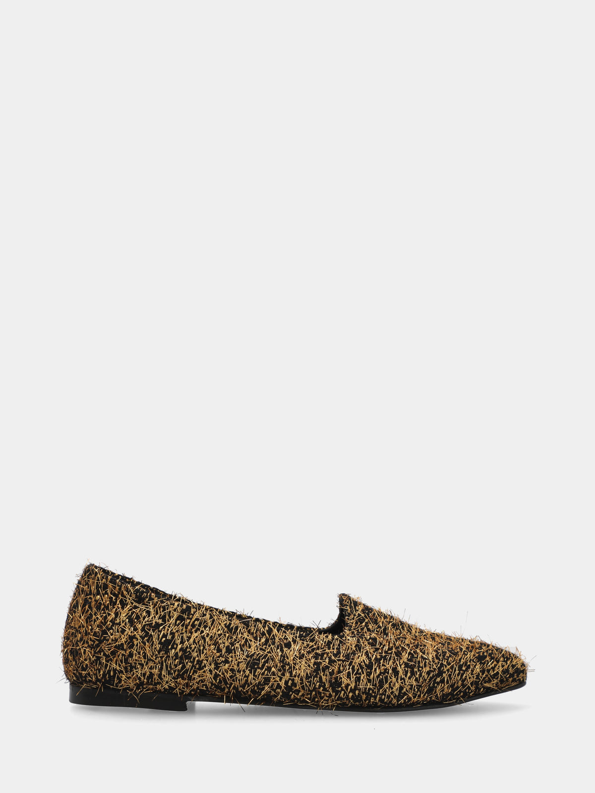 Pantofoline in tessuto oro con punta sfilata