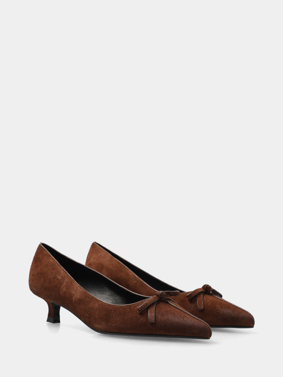 Décolleté in suede testa di moro con fiocchetto