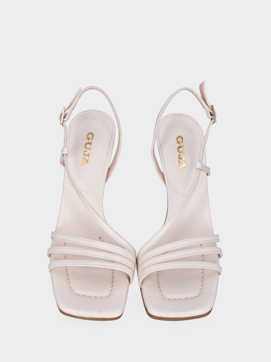 Sandale blanche en cuir avec brides et talon bobine