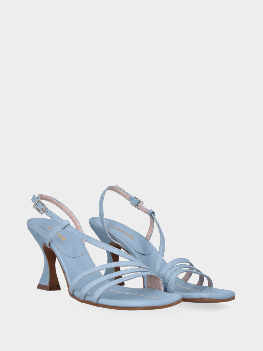 Sandale ciel en cuir avec brides et talon bobine