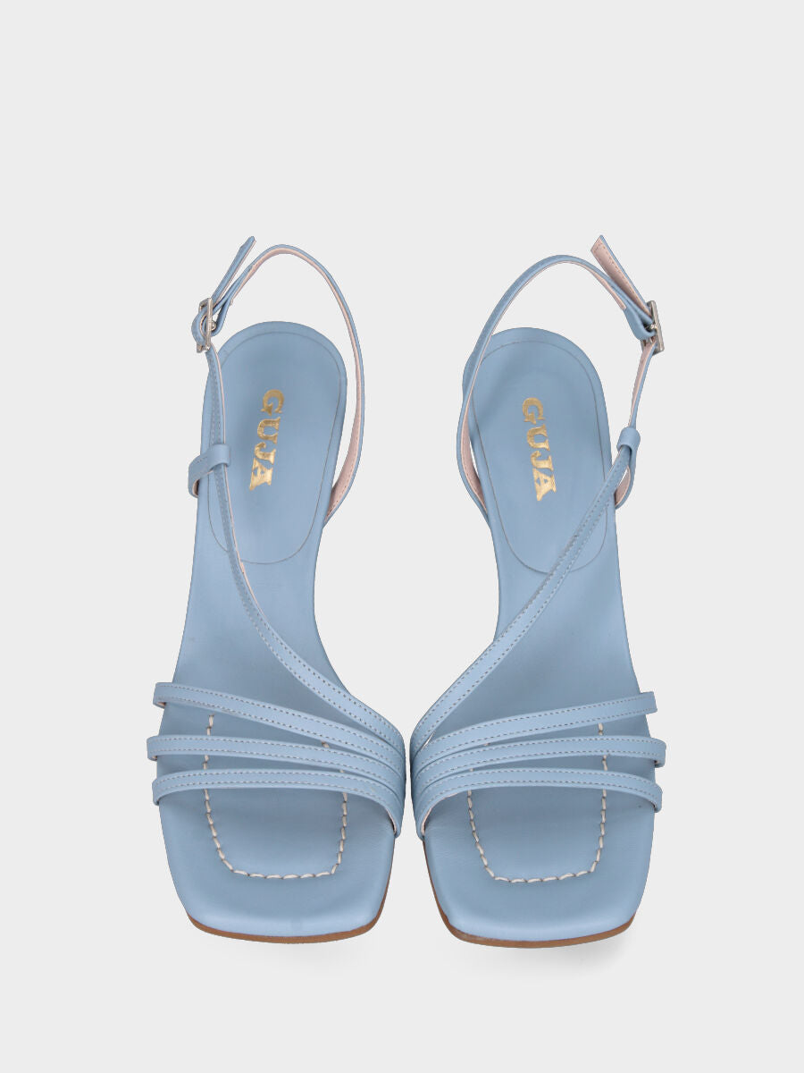 Sandale ciel en cuir avec brides et talon bobine