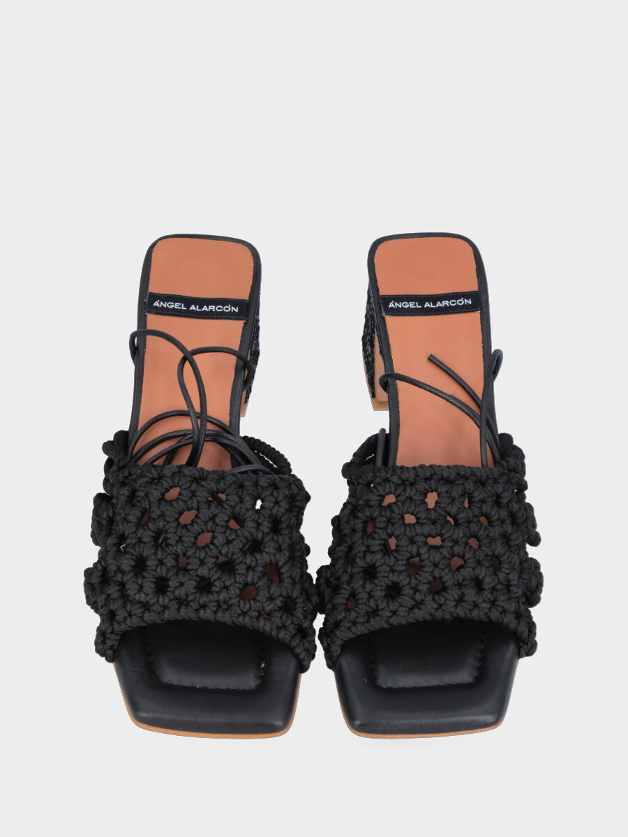 Black fabric sandal with braided strap