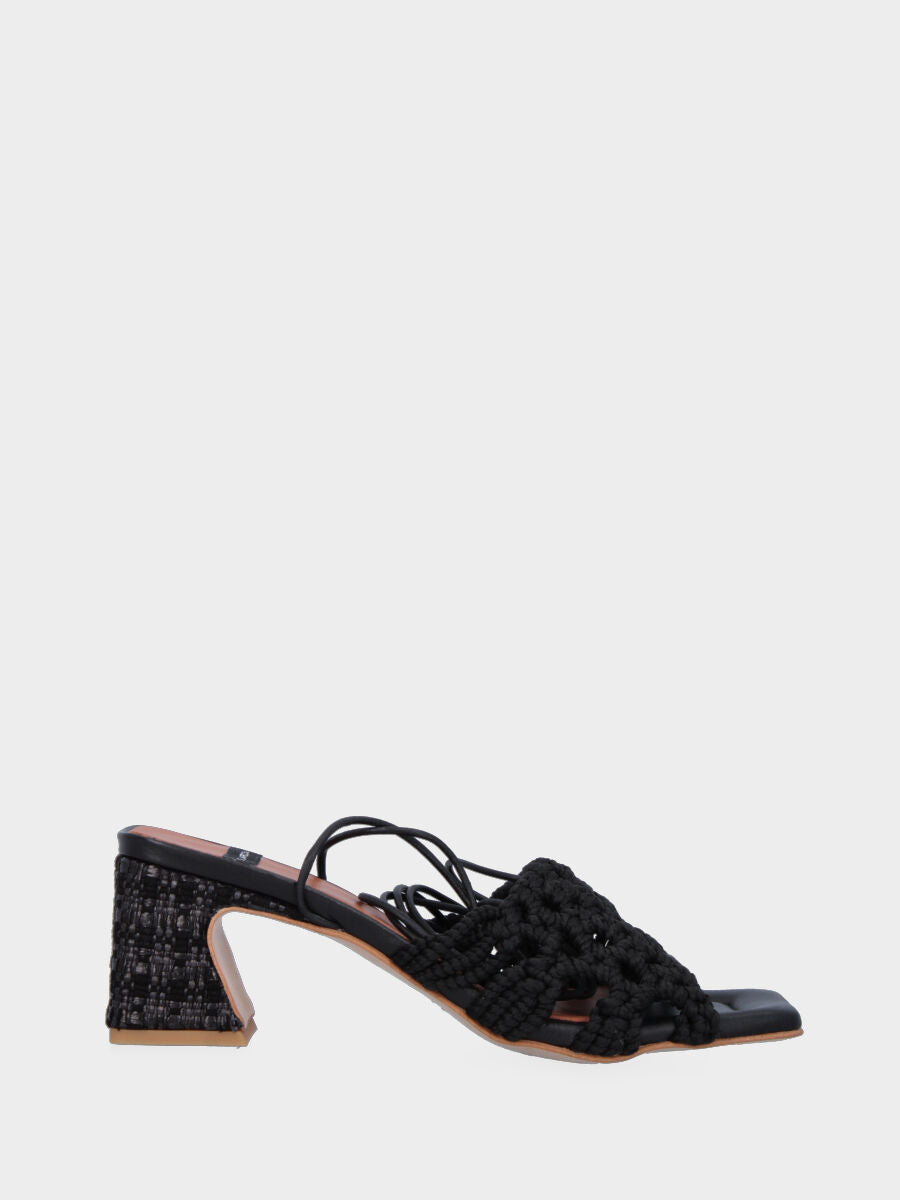 Black fabric sandal with braided strap