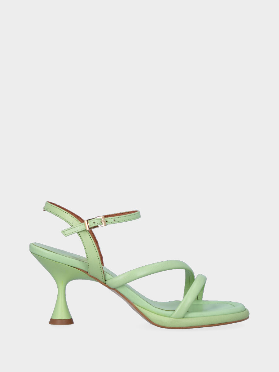 Sandalo verde in pelle con listini