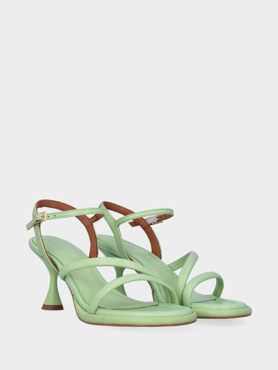 Sandalo verde in pelle con listini