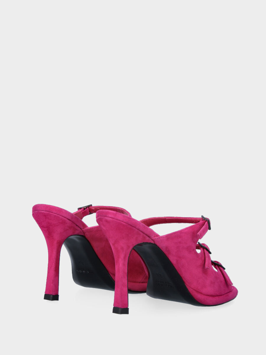 Sandale sabot à talon fuchsia en cuir avec brides