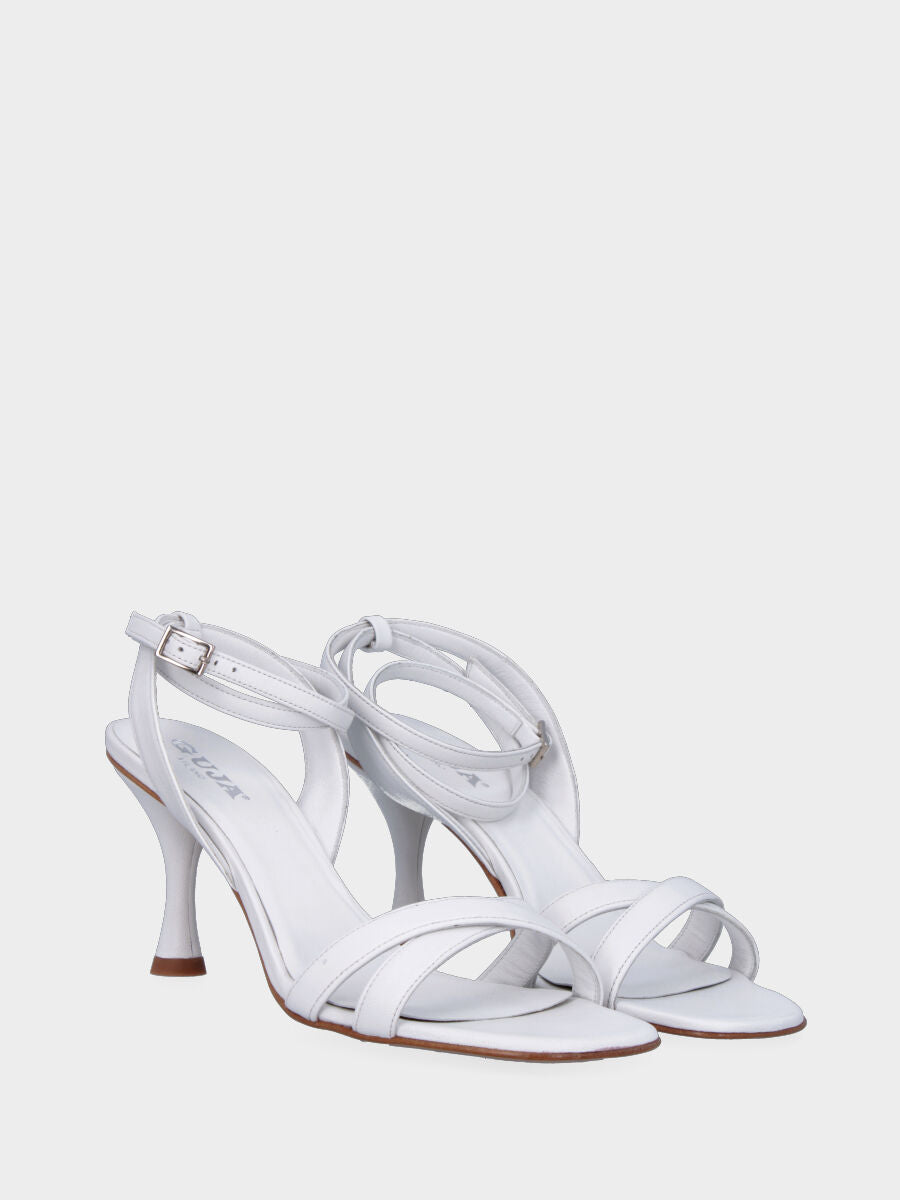 Sandalo bianco in pelle con fascette incrociate