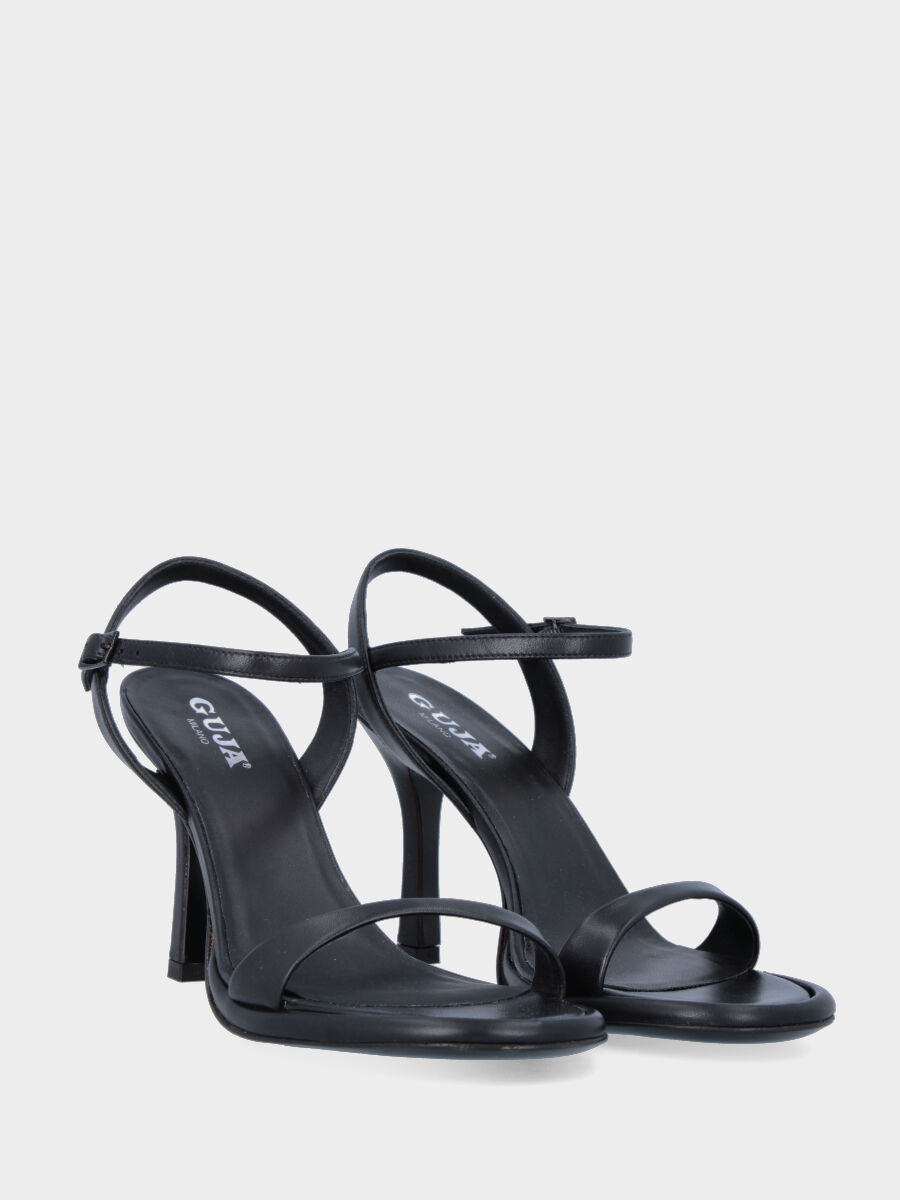 Sandalo con tacco nero in pelle con fascetta in pianta