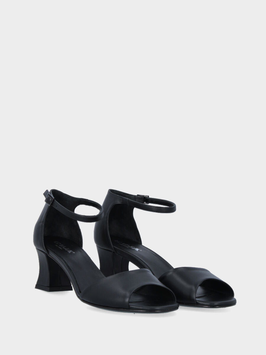Sandalo nero in pelle con fascia in pianta