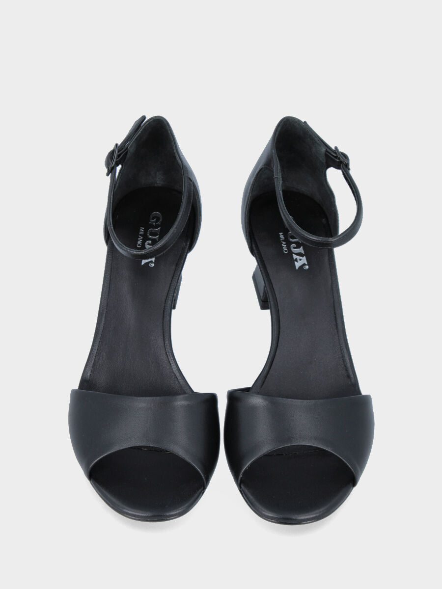 Sandalo nero in pelle con fascia in pianta
