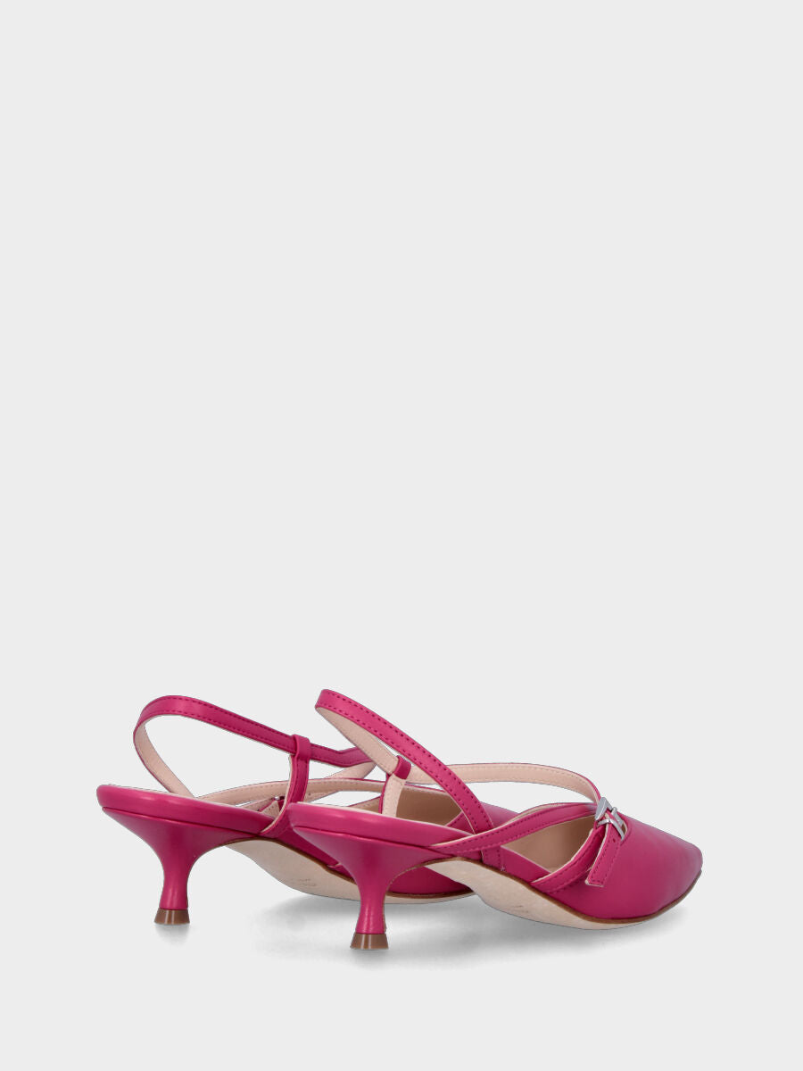 Décolleté fucsia modello slingback in pelle con cinturino al tallone
