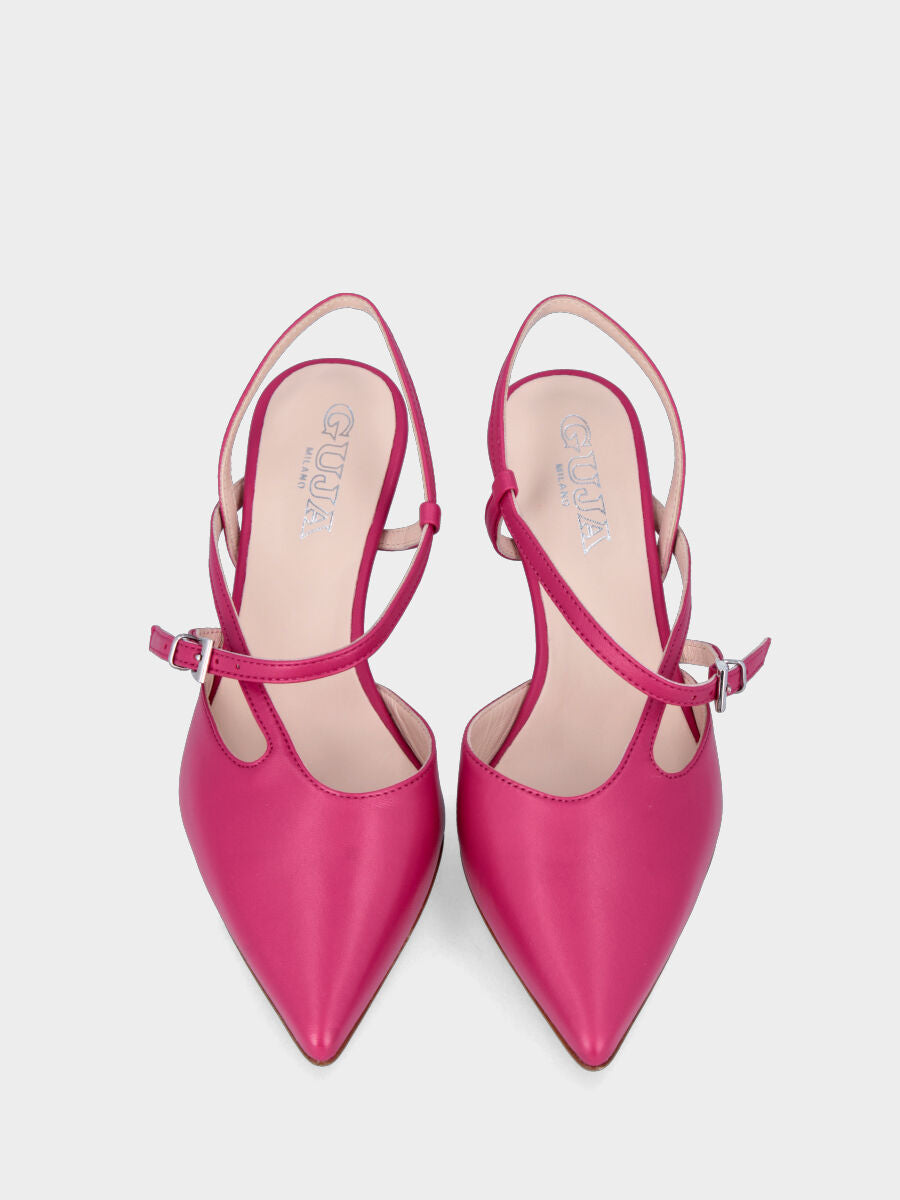 Décolleté fucsia modello slingback in pelle con cinturino al tallone