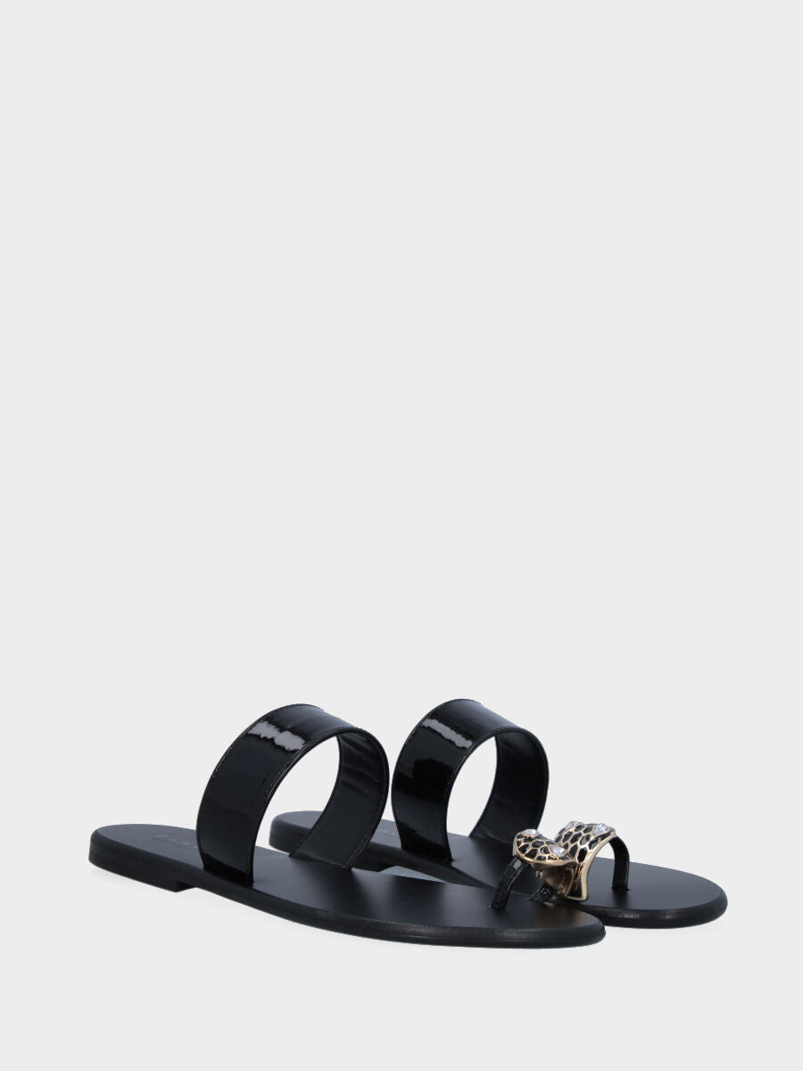 Black patent leather slipper with jewel detail