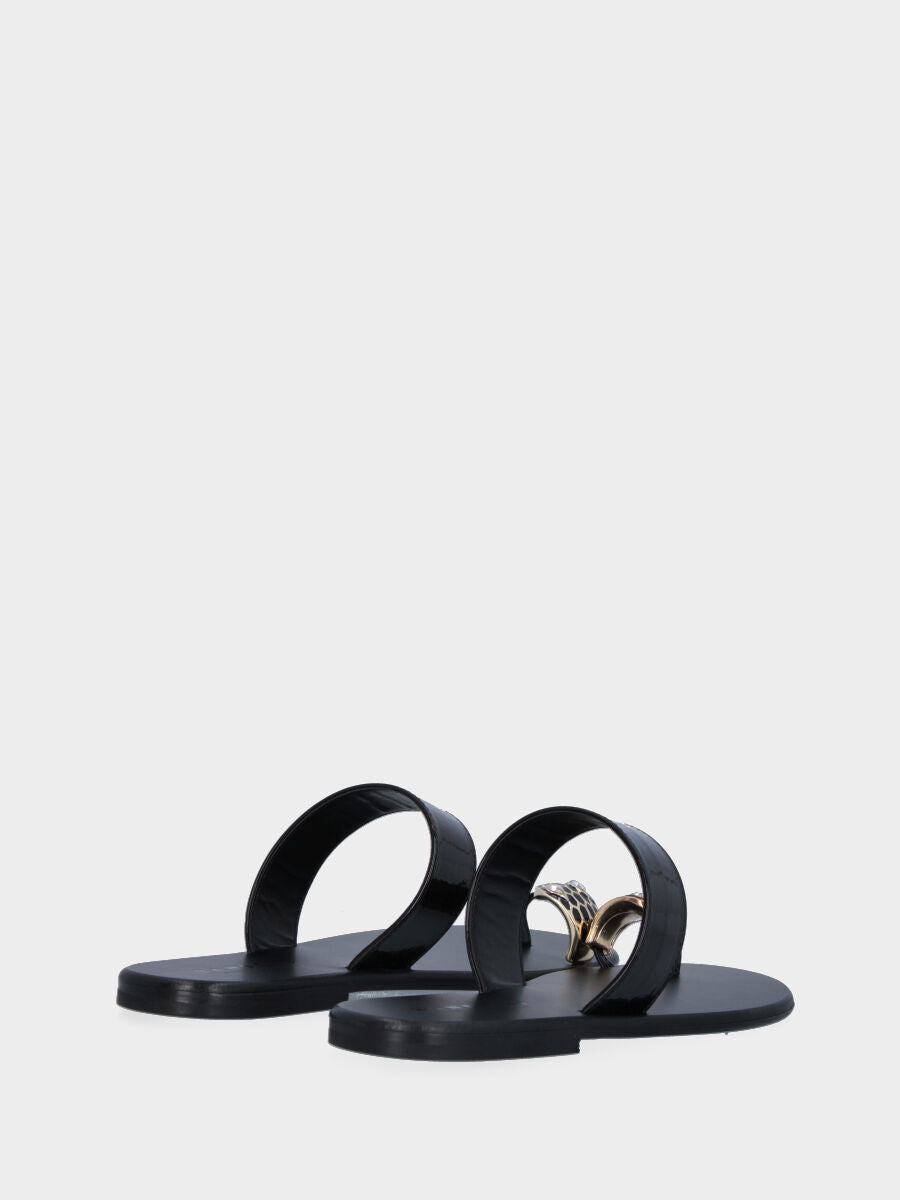 Black patent leather slipper with jewel detail