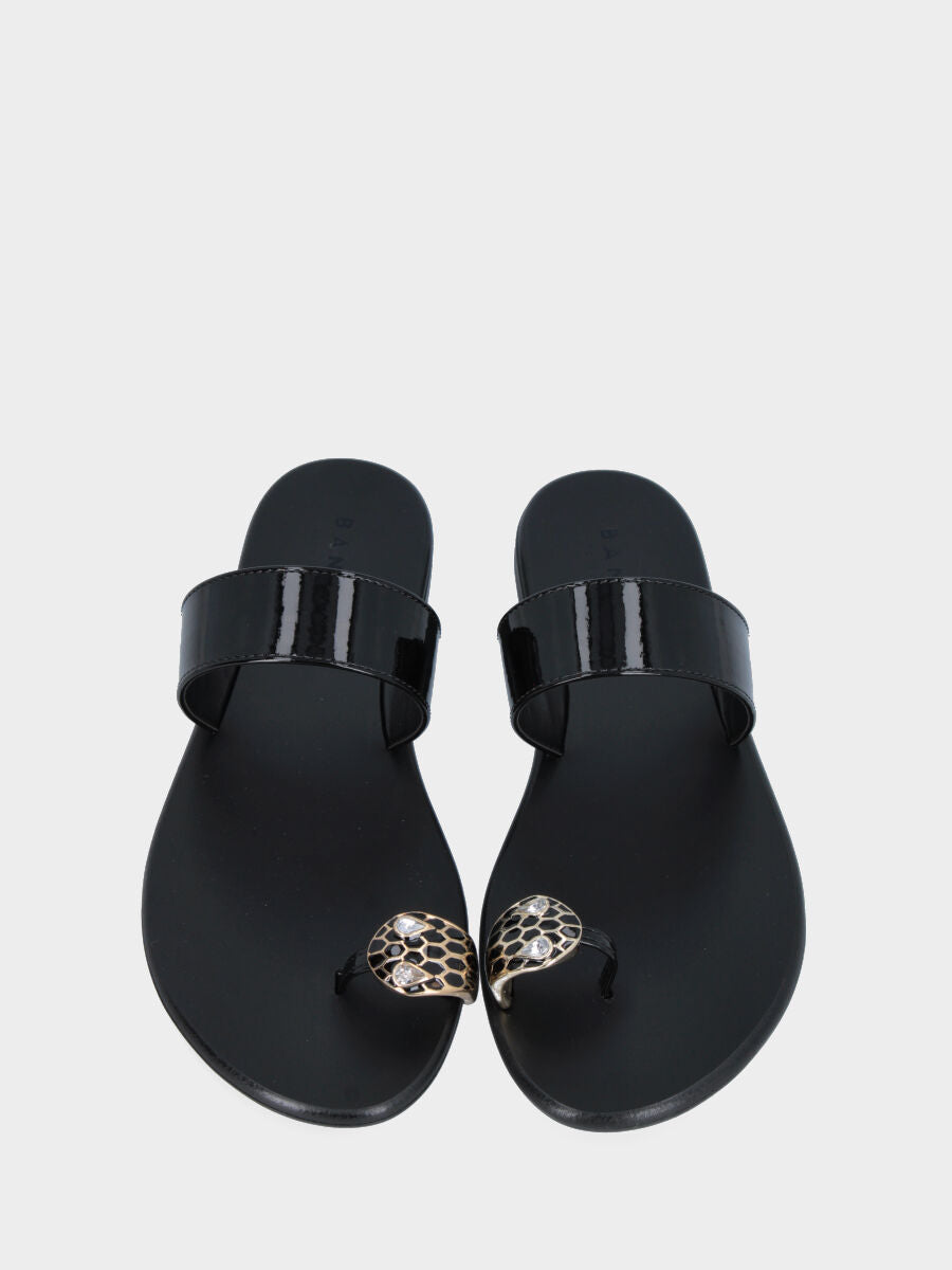 Black patent leather slipper with jewel detail