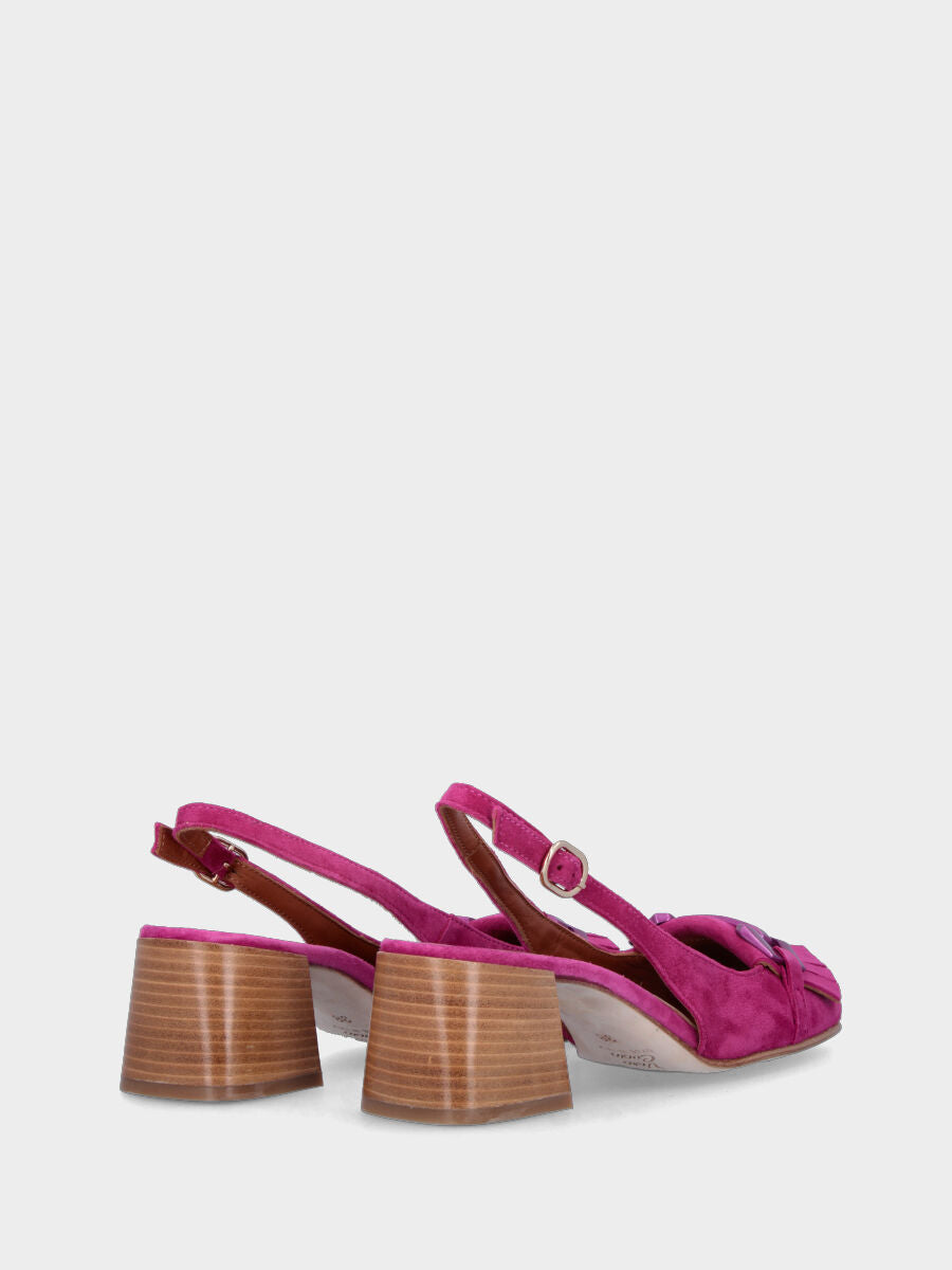 Décolleté fucsia in pelle modello slingback con frangia