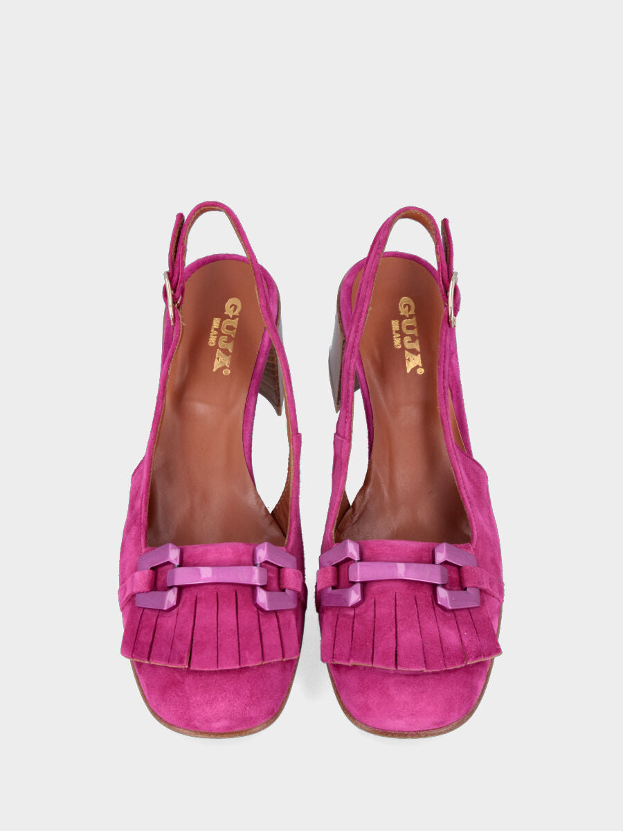 Décolleté fucsia in pelle modello slingback con frangia