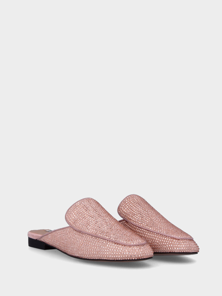 Sabot nude in pelle con cristalli