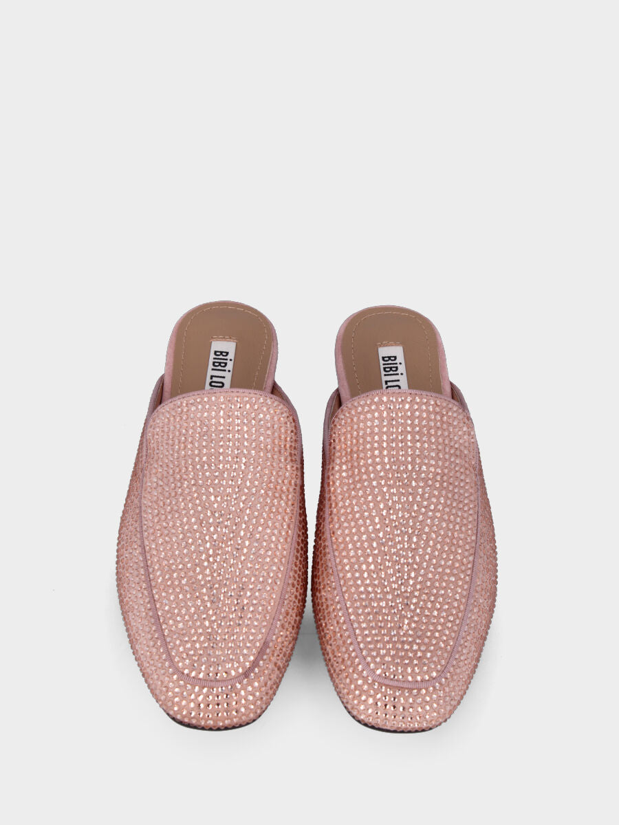 Sabot nude in pelle con cristalli