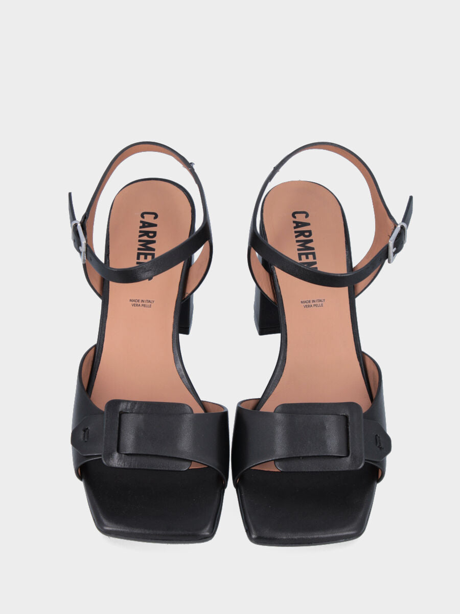 Sandalo nero in pelle con fascia a cintura